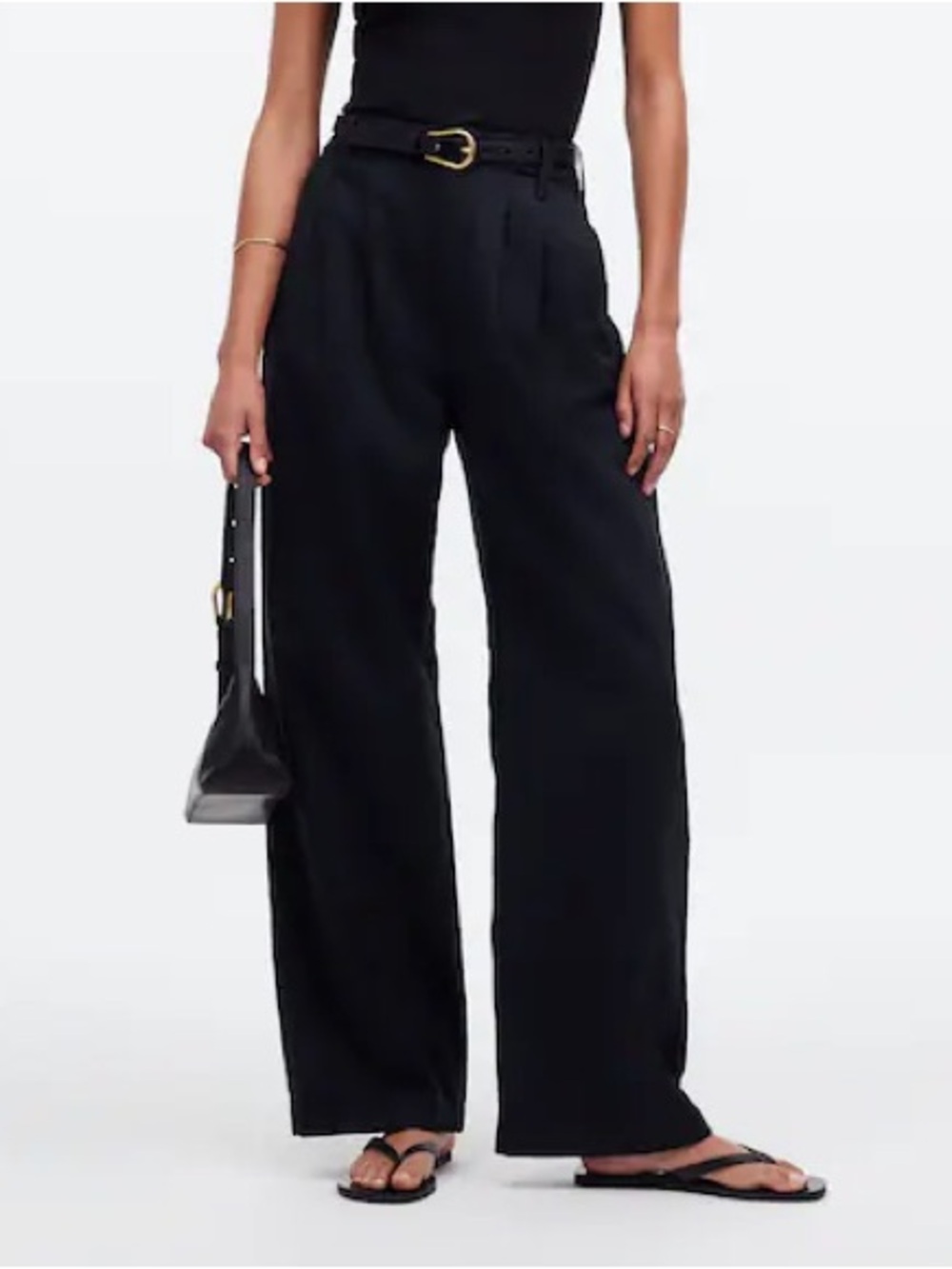 Madewell Black The Harlow Linen Blend Wide Leg Pants Size 14